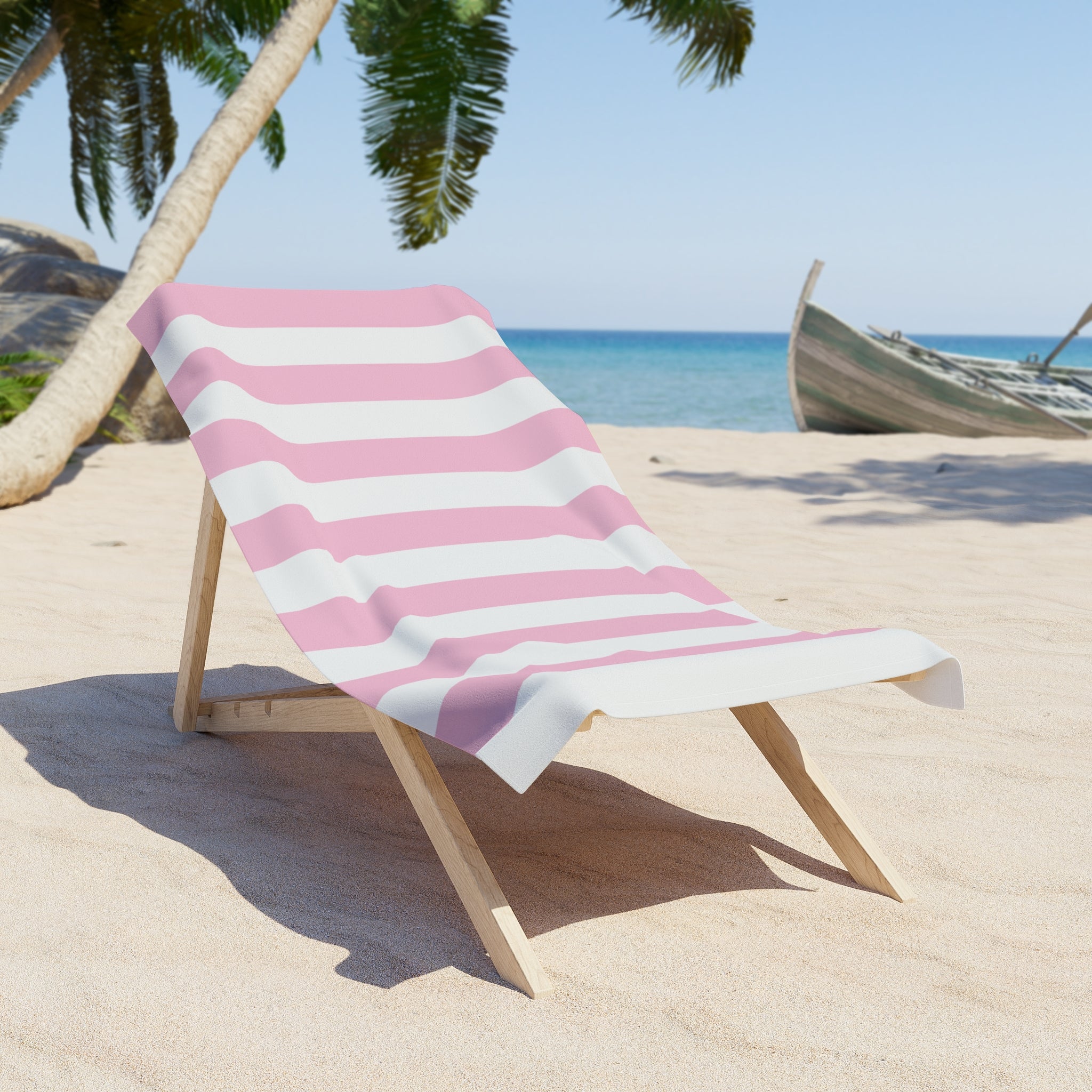 Pink and White Cabana Stripe Beach Towel